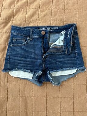 American Eagle Outfitters Dark Blue Distressed Denim Shorts